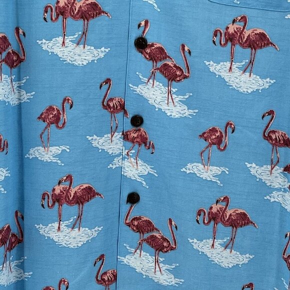 NEW Caribbean Roundtree & Yorke Hawaiian Shirt Men's Size XL Tropical Flamingos - Picture 2 of 7
